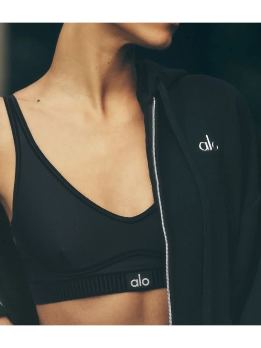 Alo Airlift Line Up Bra Black Padded Velvet Striped Sports Crop Top Bralette S